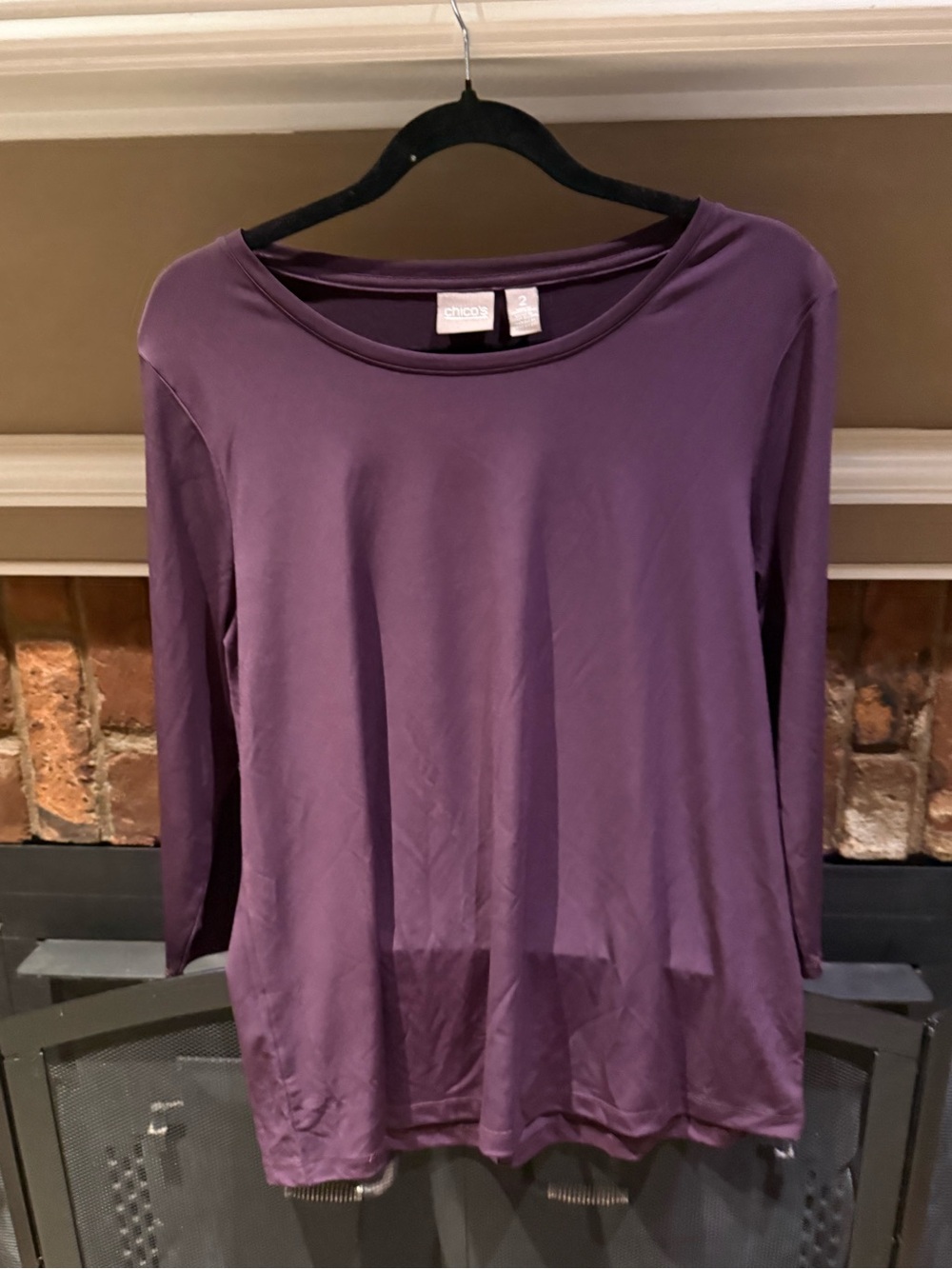 Chico's Plum Purple Long Sleeve Knit Top Size 2 US Large 12 Stretch Crewneck